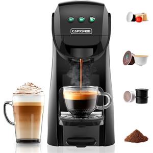 CAPXSNOB Warriors1 Macchina da Caffè a Capsule 4 in 1 per Nespresso, Lavazza Espresso Point, Dolce Gusto e Caffè Macinato, 20 Bar, 0,8 L, Calore e Quantità Regolabili, Automatica e Compatta per Casa e Ufficio