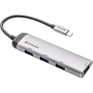 Verbatim Hub multiporta USB-C adattatore USB-C in alluminio di alta qualità per computer portatili, MacBook e smartphone, adattatore multimediale con quattro porte USB 3.2 Gen 1, argento