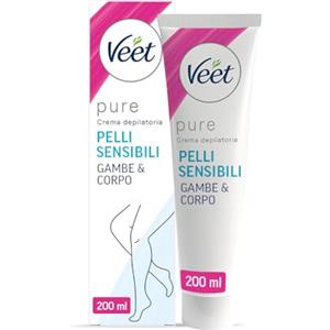 Veet Pure Crema Depilatoria Gambe, Braccia, Ascelle e Zona Bikini per Pelli Sensibili, Dermatologicamente Testata, 200 ml