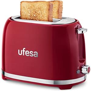 Ufesa Classic Pinup, Tostapane Design Vintage, 850 W, 2 Fette, Bocca Ampia Adatta a Qualsiasi Tipo di Pane, 7 Livelli di tostatura, Tripla Funzione, Raccoglicavo, Vassoio Raccogli Briciole, Rosso