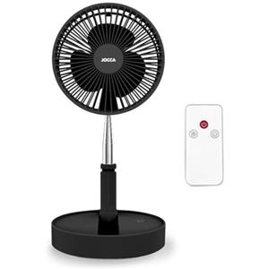 Jocca - Ventilatore da terra con telecomando/Batteria ricaricabile 7200mAh/ 3 velocità/Altezza regolabile da 36 a 97,5 cm/Pieghevole/Con telecomando e caricatore USB