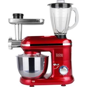 KITCHEN MOVE Dallas Pro Robot da cucina multifunzione in acciaio, con tritatutto e frullatore, 1500 W, ciotola da 5,5 l, rosso