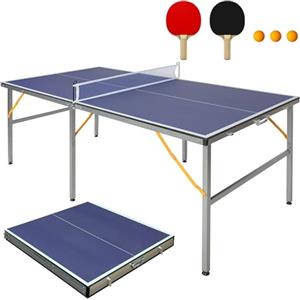 FUNJEPE Tavolo da ping pong di medie dimensioni per interni ed esterni, pieghevole e portatile, con rete, 2 racchette da ping pong e 3 palline