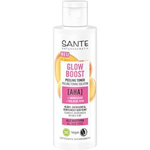 SANTE Naturkosmetik Glow Boost Peeling Toner, chiarificante viso con AHA, aminoacido e aloe vera biologica, tonico viso vegano per pelle curata e rinfrescata, 125 ml