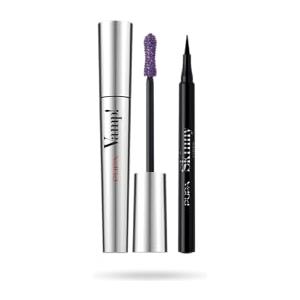 PUPA MILANO Pupa Mascara Vamp! (Colore Amethyst Violet) + Eyeliner Skinny Liner (Colore Extra Black) - Ciglia dal Volume smisurato e intensificate con Penna ultra slim, Tratto facile e super sottile