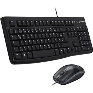 Logitech MK120 Kit Tastiera e Mouse Cablati, Layout Svizzero ‎Qwertz, Nero