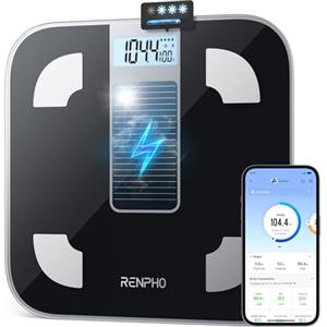 RENPHO Elis Solar Bilance Digitali per il Peso Corporeo - Bilance Pesapersone Senza Batteria - Bilance Smart Bluetooth per Misurare Grasso Corporeo e IMC Analisi Dello Stato di Salute con App, 180 kg