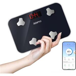 RENPHO Bilancia Pesapersone Digitale, Mini Bilancia con Grasso Corporeo e Massa Muscolare, Bilancia Impedenziometrica Portatile con Sincronizzazione App, peso Massimo 180 kg, 28 X 18 cm