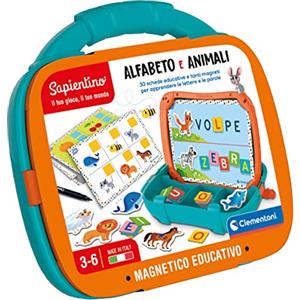 Clementoni Sapientino - Valigetta Magnetica Alfabeto e Animali, Gioco Educativo per Bambini 3-6 Anni, con Lavagna e 30 Schede per Apprendere Lettere e Parole, Made in Italy, Lingua Italiana, 16714