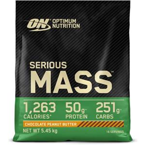 Optimum Nutrition Serious Mass Proteine in Polvere, Alto Contenuto Calorico, Aumento Peso, 25 Vitamine e Minerali, Creatina Monoidrato e Glutammina, al Cioccolato e Burro di Arachidi, 16 Dosi, 5,45 kg