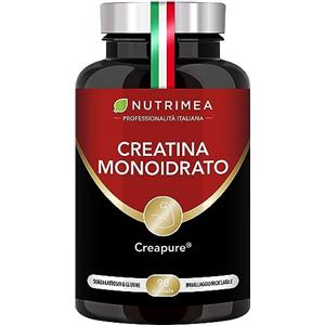 Plastimea CREATINA MONOIDRATO 3000 mg | Creapure® | Senza Eccipienti | Formula 100% Pura | Sport Intenso | Performance Fisica | Energia | 90 Capsule Vegane | Nutrimea