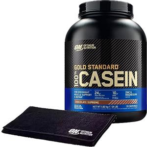 Optimum Nutrition Gold Standard 100% Casein Proteine di Caseina in Polvere a Rilascio Graduale Durante la Notte con Zinco e Magnesio Gusto Cioccolato 55 Porzioni 1,82Kg + ASCIUGAMANO