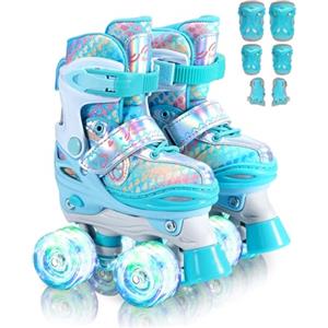 Sportneer Pattini a rotelle per bambini, set di pattini a rotelle con equipaggiamento protettivo, pattini a rotelle regolabili con 8 ruote luminose, per ragazze, bambini, giovani, principianti, uso