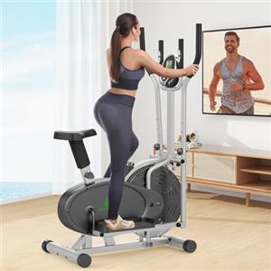 Cowmew Ellittiche, 2 in 1 Ellittica e Cyclette con Sedile, Monitor LCD, Resistenza regolabile, Pedali Antiscivolo, Macchina per l'allenamento Ellittico, Stepper per l'allenamento Cardio da Casa