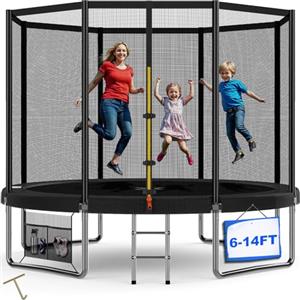 Devoko Trampolino Elastico per Adulti e Bambini, Tappeto Elastico da Giardino Ø 183/228/305/366/427 cm | Set Completo con Rete di Sicurezza, Scaletta, Copertura, Rete per Scarpe,150 kg(Nero)