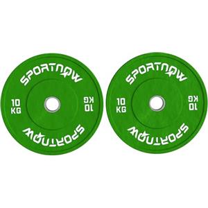 SPORTNOW Set 2 Dischi Pesi 2x10 kg in Gomma, Dischi per Palestra e Casa con Foro da 5 cm per Manubri e Bilancieri, Verde