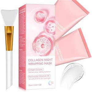 Generico Maschera Al Collagene, Collagen Night Wrapping Mask, Maschera Del Collagene Maschera Peel Off Di Notte, Maschera Collagene Viso, Maschera Facciale Del Collagene Di Notte Di Bio, 75ml (2PCS 75ml)