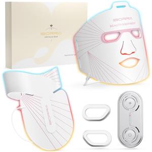 IBORRIA Maschera Facciale LED per Viso, Collo e Décolleté, Terapia della Luce nel Vicino Infrarosso, Maschera di Bellezza in Silicone Flessibile, Trattamento Domiciliare, Cura della Pelle (Bianco)