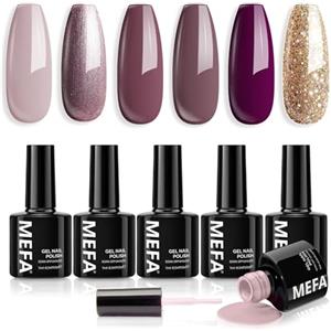 MEFA Smalto Semipermanente Unghie, Viola Glittero 6 Colori Smalti Semipermanenti per Unghie, Soak-Off UV Gel per Natale Nail Art Smalto Gel Professionali Kit