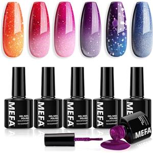 MEFA Smalto Semipermanente Unghie, Termico 6 Colori Smalti Semipermanenti per Unghie, Soak-Off UV Gel per Natale Nail Art Smalto Gel Professionali Kit