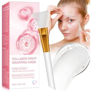 PLOBRT Maschera Collagene Viso, Collagen Night Wrapping Mask, Deep Hydration Care - Maschera Viso Peel-off per una Pelle Luminosa - 2,53 fl.oz