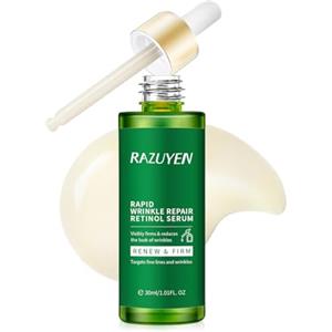 RAZUYEN Siero Retinolo Viso, Siero Viso Antirughe con Vitamina E e Peptidi, Azione Ringiovanente, Anti-Età e Idratante per Pelli Mature, 30 ml