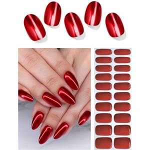 Wahrshei Unghie Gel Adesive UV | Mirror Red Smalto Adesivo Gel UV | 20 PCS Pellicola per Unghie Autoadesiva | Adesivi per unghie in gel, Impacchi di Smalto Gel per Unghie