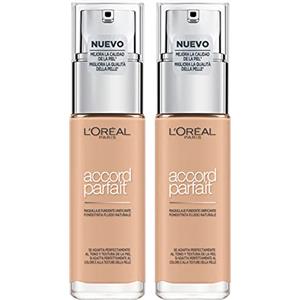 L'OREAL PARIS 2x L'Oréal Paris Accord Parfait Fondotinta Fluido Naturale si Adatta al Colore della Pelle con Acido Ialuronico Colore 2.N Vanille - 2 Fondotinta da 30ml ognuno