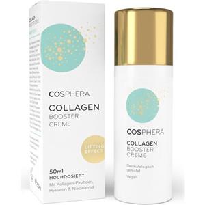 Cosphera Collagen Booster, crema vegana, 50 ml, con acido ialuronico, peptidi e vitamina B3, crema viso contro le rughe, crema antirughe contro le borse lacrimali, occhiaie e rughe