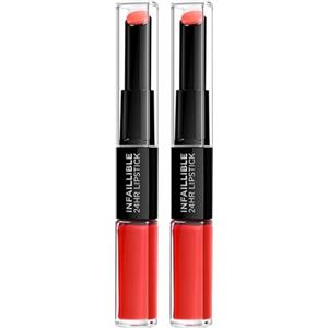 L'OREAL PARIS L'Oréal Paris Infaillible 24H Lipstick Rossetto Liquido 2in1 Lunga Tenuta con Balsamo Idratante con Gel Ialuronico Colore 506 Red Infaillible - 2 Cosmetici