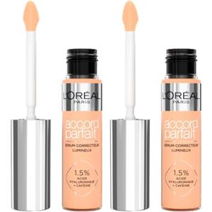 L'OREAL PARIS L'Oréal Paris Accord Parfait Radiant Serum Concealer Correttore in Siero Rimpolpa e Idratata Coprenza Media Finish Luminoso Neutralizza Occhiaie con Acido Ialuronico Tonalità 6.5N - 2 Flaconi da 11ml