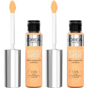 L'OREAL PARIS L'Oréal Paris Accord Parfait Radiant Serum Concealer Correttore in Siero Rimpolpa e Idratata Coprenza Media Finish Luminoso Neutralizza Occhiaie con Acido Ialuronico Tonalità 6N - 2 Flaconi da 11ml