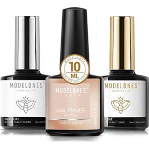 Modelones Base e Top Coat Semipermanente con Primer per Unghie in 3 x 10ml Gel Soak Off UV LED Smalti per Manicure