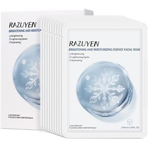 RAZUYEN Maschere Viso Illuminante e Idratante, con Acqua di Rose Pura e Niacinamide, Maschere Viso in Tessuto per Pelli Spente e Non Uniformi, Confezione da 10