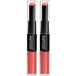 L'OREAL PARIS L'Oréal Paris Infaillible 24H Lipstick Rossetto Liquido 2in1 Lunga Tenuta con Balsamo Idratante con Gel Ialuronico Colore 404 Corail Constant - 2 Cosmetici