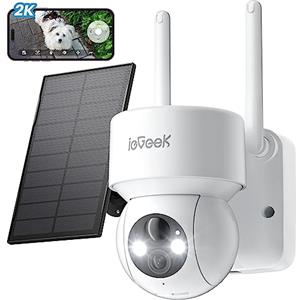 ieGeek 2K Telecamera Wi-Fi Esterno Senza Fili con Pannello Solare, 360° PTZ Videocamera Sorveglianza WiFi Batteria, Visione Notturna a Colori, Rilevazione di Movimento PIR, 2 Vie Audio, Sirena, IP65