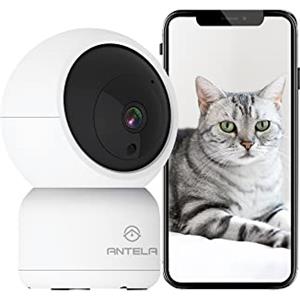 ANTELA 3MP HD Telecamera Wifi Interno, Videocamera Sorveglianza Interno, Visione Notturna IR fino a 9m, Audio a 2 vie, 355°/90°, Rilevamento del Movimento, Compatibile con Alexa (1pc)