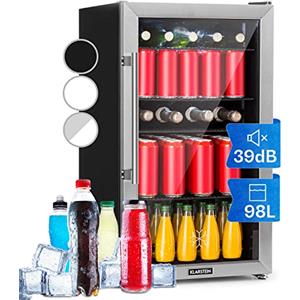 KLARSTEIN Mini Frigo da Camera per Birra, Frigo Portatile da Camera, Frigo Piccolo da Ufficio, Mini Frigo da Ufficio con Porta in Vetro, Mini Frigo Bar da Camera con Ripiani Rimovibili, 0-10°C, 198L