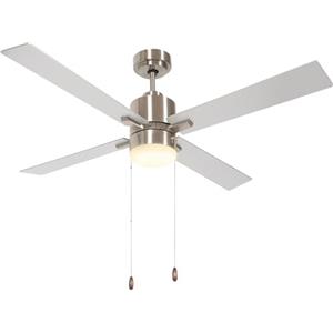 HOMCOM Ventilatore da Soffitto con Luce LED e Pale Reversibili, 3 Velocità e Accensione con Catenelle, Ø130cm, Colore Argento e Legno