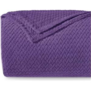 Dreamzie Coperta Pile Motivo a Spina di Pesce e Morbida al Tatto 130 x 150 cm - Viola - Plaid Pile Divano in Microfibra 100% Poliestere 260gsm, Coperte Calde