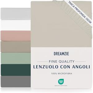 Dreamzie Coprimaterasso Matrimoniale 160 x 200 cm - Angoli da 35 cm per Materassi Spessi - 100% Microfibra - Beige, Certificato senza Prodotti Chimici (Oeko-TEX)