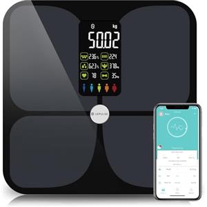 Lepulse Bilancia Pesapersone Digitale, Bilancia Impedenziometrica Professionale, Smart Bilancia Massa Magra e Grassa BMI con 15 Indici, Bilancia Pesapersone Professionale con App (Nero, 4AAA)