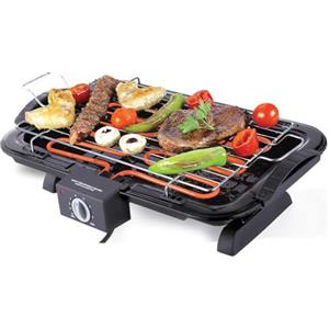 Bakaji Barbecue Elettrico BBQ da Tavolo Bistecchiera Elettrica Potenza 2200 W con Griglia in Acciaio Termostato Regolabile Area Cottura 39 x 22 cm Vaschetta Raccolta Grassi Colore Nero