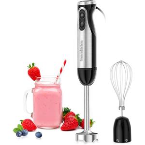 Bonsenkitchen Frullatore a Immersione, 2 in 1 Minipimer in Acciaio Inossidabile con Frusta per Uova, 20 Velocità e Modalità Turbo per Frullati, Zuppe, HB3204