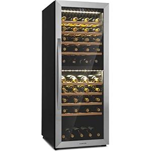 KLARSTEIN Cantinetta Vino, Cantinetta Vino Refrigerata a Zona Doppia per Interno/Esterni, Frigo Bar, Cantina Vino con Vetrina, Mini Bar con Protezione UV, Frigo Vino Touch, 5-20°C, 77 Bottiglie