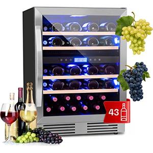 KLARSTEIN Cantinetta Vino Design da Incasso, Cantinetta Vino Refrigerata a Zona Doppia per Vino Rosso, Bianco e Birra, Controlli Touch, Frigo Vino Cantinetta per Esterno/Interno, 129L, 43 Bottiglie