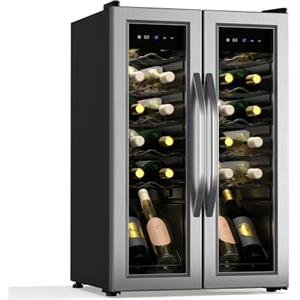 KLARSTEIN Vinamour - Frigorifero per Vino a 2 Zone - 24 Bottiglie, 5-18°C, Controllo Touch, Illuminazione LED, a Libera Installazione, Doppio Sportello in Acciaio Inox, Frigorifero per Vino