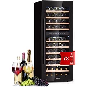 KLARSTEIN Cantinetta Vino, Cantinetta Vino Refrigerata a Zona Doppia per Interno/Esterni, Frigo Bar, Cantina Vino con Vetrina, Mini Bar con Protezione UV, Frigo Vino Touch, 5-18°C, 73 Bottiglie