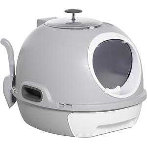 PawHut Lettiera per Gatti con Coperchio, Lettiera Gatto Chiusa con Vassoio Estraibile, 2 Ingressi e Paletta, 47x55x44cm, Grigio