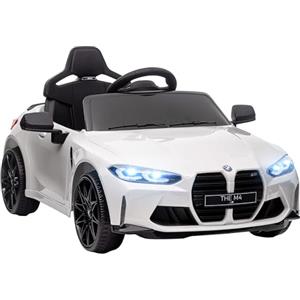 AIYAPLAY Macchina Elettrica per Bambini 12V a Licenza BMW M4, Auto Elettrica per Bambini con Sospensione, Telecomando 2.4G, Clacson e Fari, in PP e Metallo, Bianca